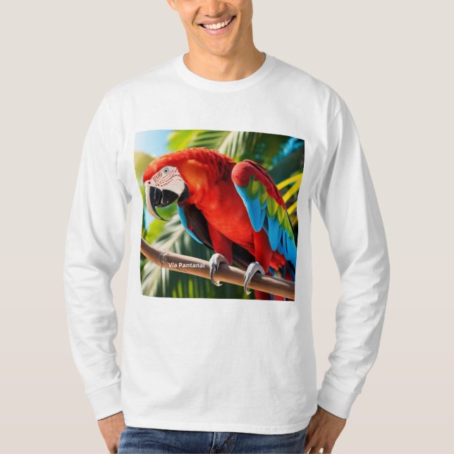 Camiseta Masculina Mangas Longas Arara Vermelha T Shirt (Framsida)