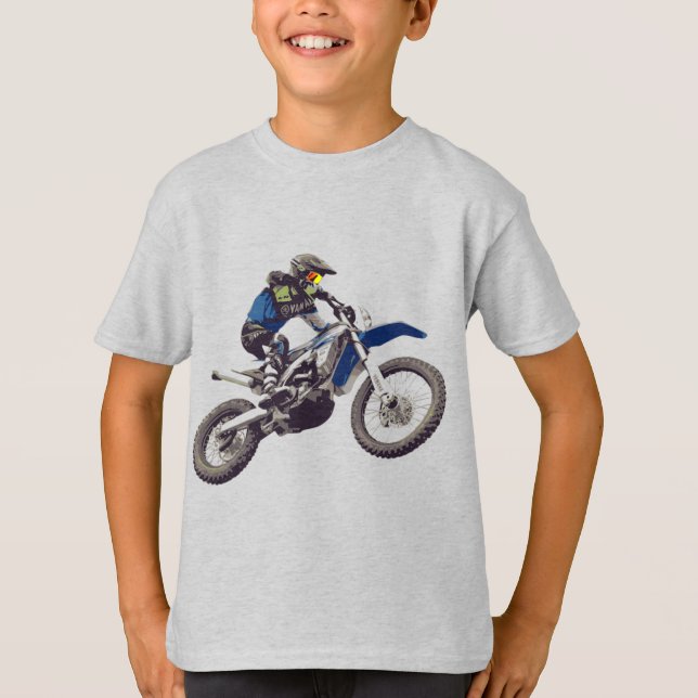 Camiseta Motocicleta Azul con motociclista T Shirt (Framsida)