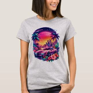 Camiseta Mujer Retro Futurista Vaporwave Neon Car T Shirt