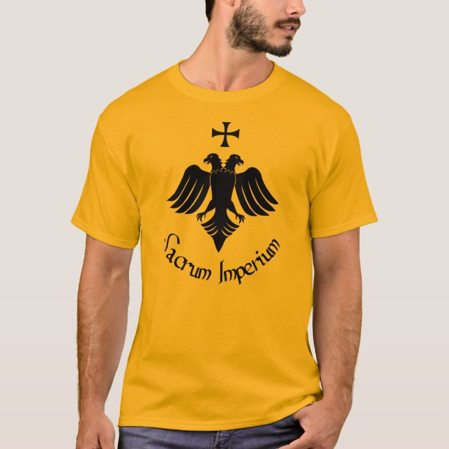 camiseta Sacro Império com águia bicéfala e Cruz T Shirt (Framsida)