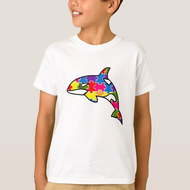 Camiseta (T-shirt) Infantil Quebra-Cabeça - Baleia T Shirt (Framsida)