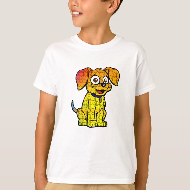 Camiseta (T-shirt) Infantil Quebra-Cabeça Cachorro T Shirt (Framsida)