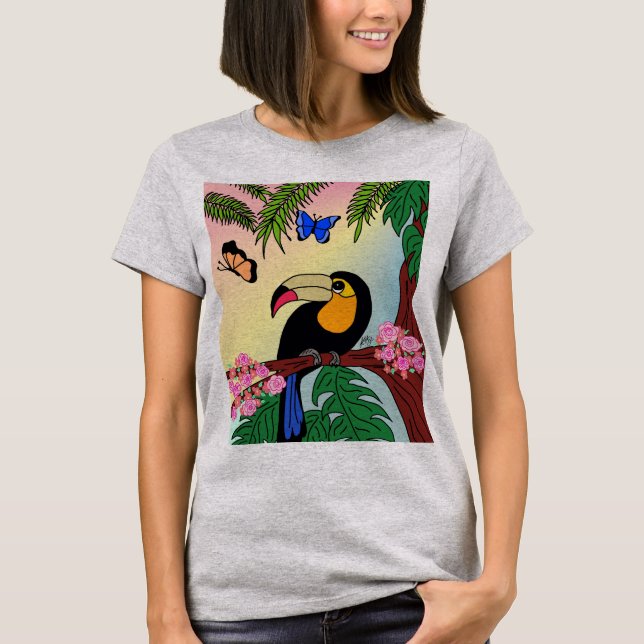 camiseta Tucano tropical e borboletas T Shirt (Framsida)