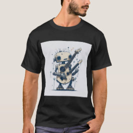 Camiseta vintaje cute robot steampunk guitar dual t shirt