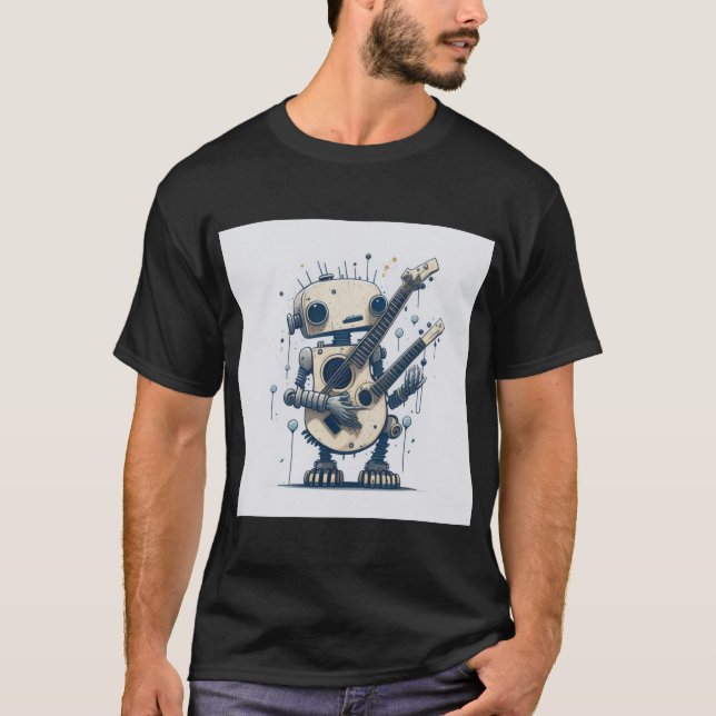 Camiseta vintaje cute robot steampunk guitar dual t shirt (Framsida)