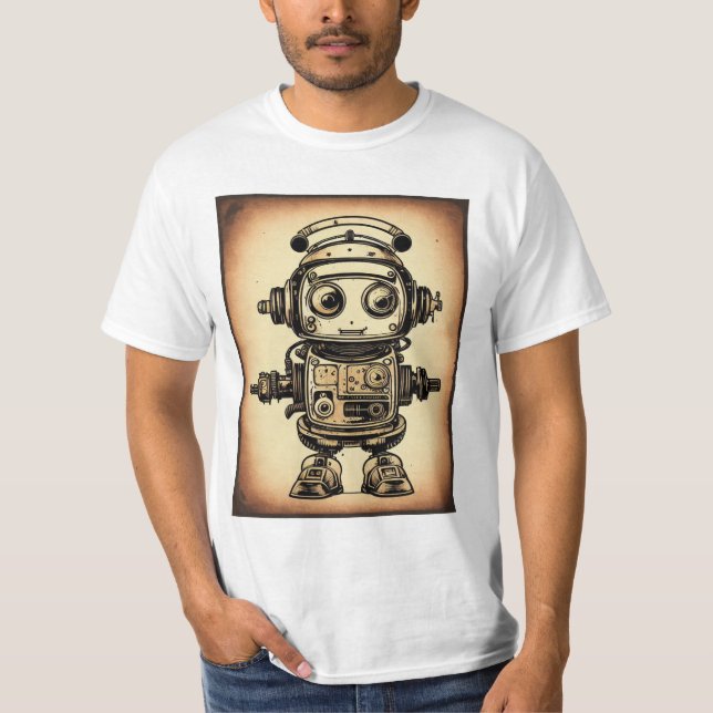 Camiseta vintaje robot steampunk IA T Shirt (Framsida)