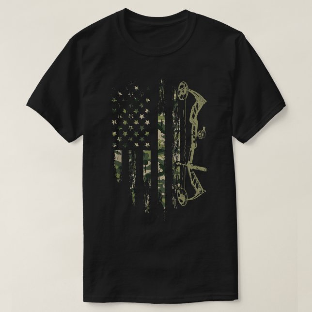 Camo American Flag Bowhunting Bow Archery Deer Hun T Shirt (Design framsida)