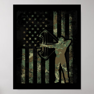 Camo American Flag Buck Hunting Gift For Bow Hunte Poster