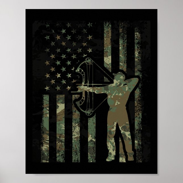 Camo American Flag Buck Hunting Gift For Bow Hunte Poster (Framsidan)