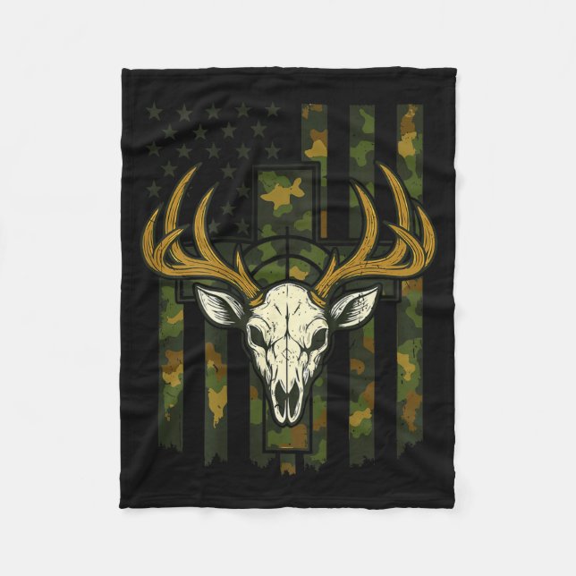 Camo American Flag Elk Skull Deer Hunting Youth Bo Fleecefilt (Framsidan)