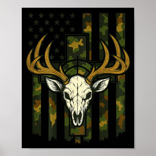 Camo American Flag Elk Skull Deer Hunting Youth Bo Poster (Framsidan)