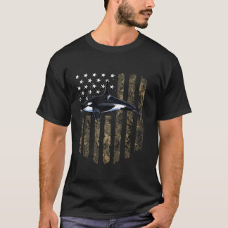 Camo American Flag Orca Killer Whale 4Th Of July T Shirt