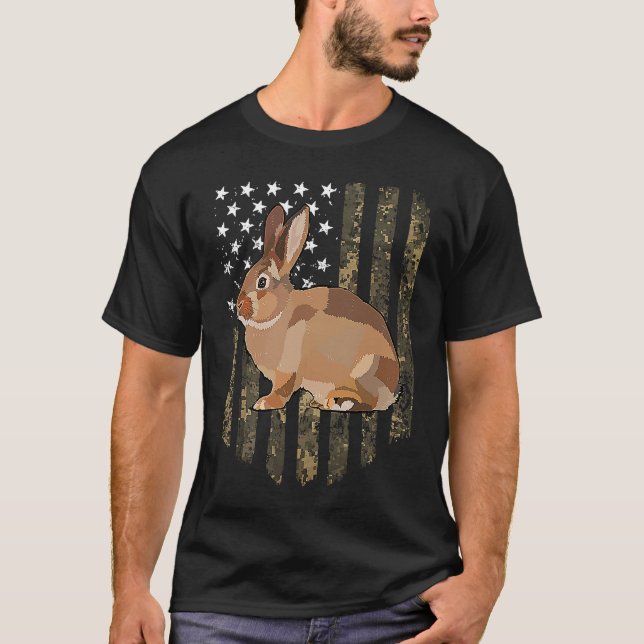 Camo American Flag Rabbit 4th Of July Farm Animal T Shirt (Framsida)