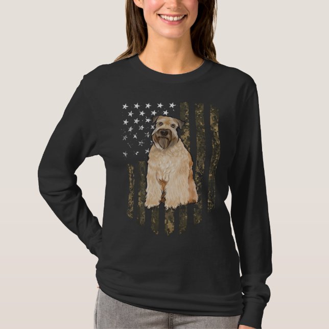Camo American Flag Soft Coated Wheaten Terrier 4th T Shirt (Framsida)