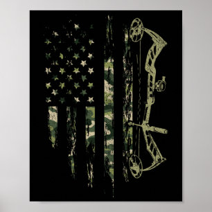 Camo American Flagga Bowhunting Bow Archery Hjort Poster