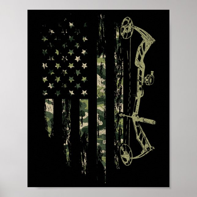 Camo American Flagga Bowhunting Bow Archery Hjort  Poster (Framsidan)