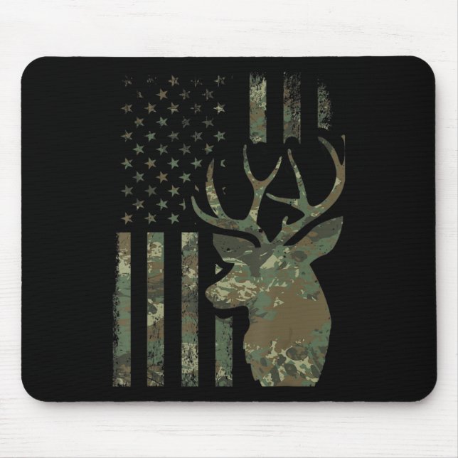 Camo American Flagga Buck Hunting Gift for Elk Hjo Musmatta (Framsidan)