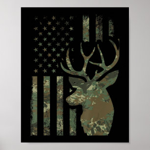 Camo American Flagga Buck Hunting Gift for Elk Hjo Poster