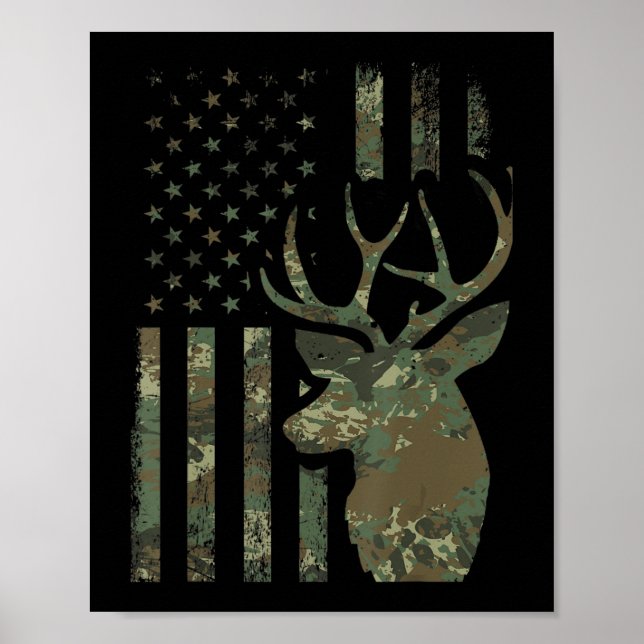Camo American Flagga Buck Hunting Gift for Elk Hjo Poster (Framsidan)