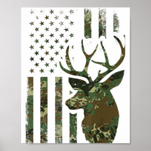 Camo American Flagga Buck Hunting Gift for Elk Hjo Poster