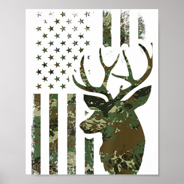 Camo American Flagga Buck Hunting Gift for Elk Hjo Poster (Framsidan)