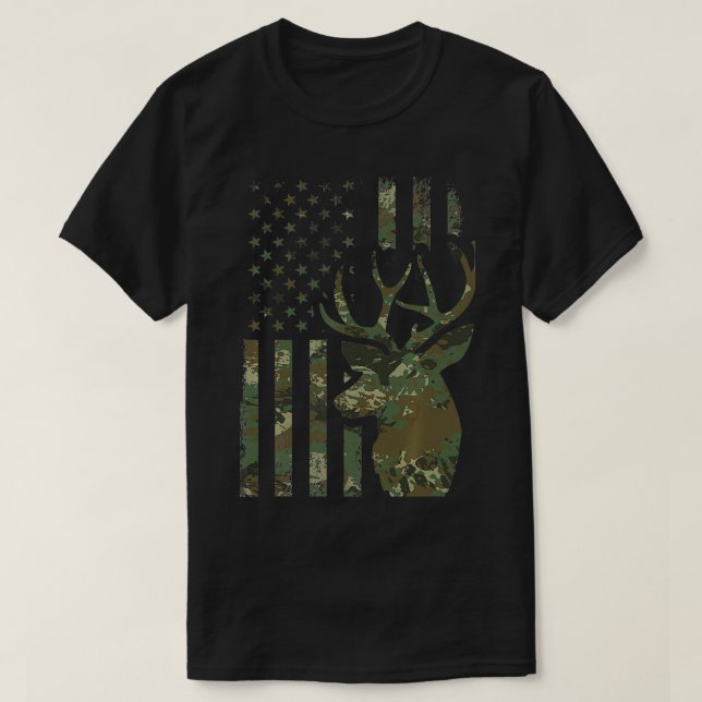 Camo American Flagga Buck Hunting Gift for Elk Hjo T Shirt (Design framsida)