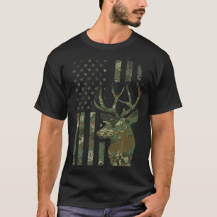 Camo American Flagga Buck Hunting Gift for Elk Hjo T Shirt