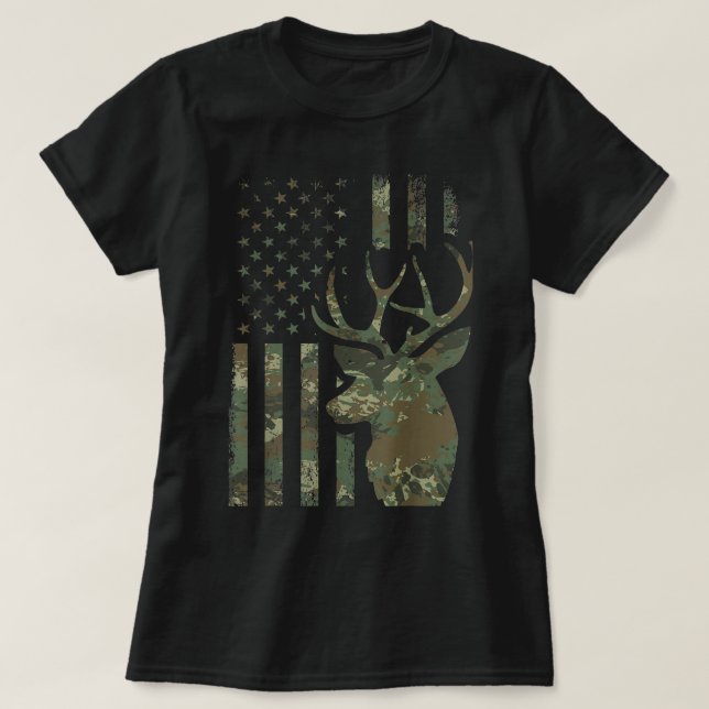 Camo American Flagga Buck Hunting Gift for Elk Hjo T Shirt (Design framsida)
