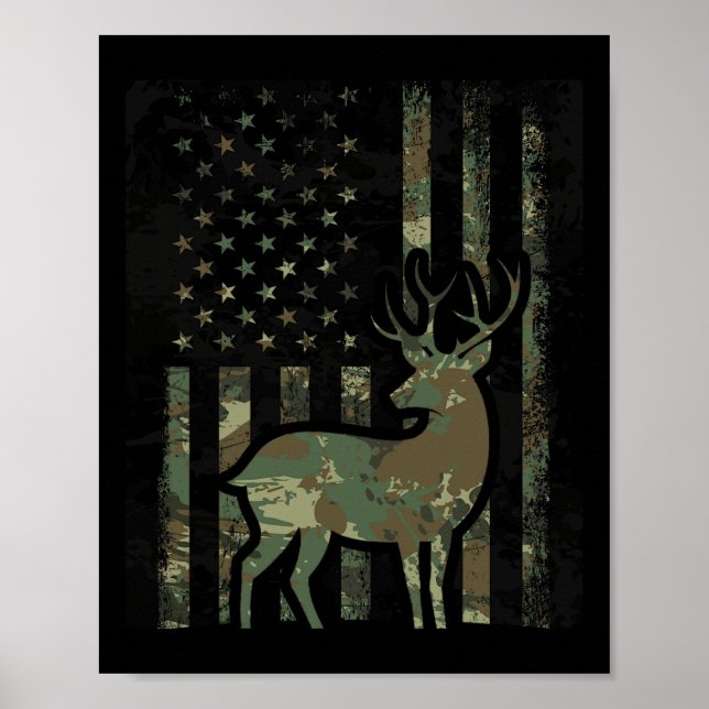 Camo American Flagga Buck Hunting Gift for Hjort H Poster (Framsidan)