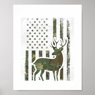 Camo American Flagga Buck Hunting Gift Hjort Hunte Poster