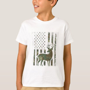 Camo American Flagga Buck Hunting Gift Hjort Hunte T Shirt