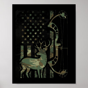 Camo American Flagga Buck Hunting Manar Recurve Bo Poster