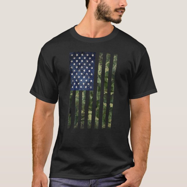 Camo American Flagga Camouflage T Shirt (Framsida)