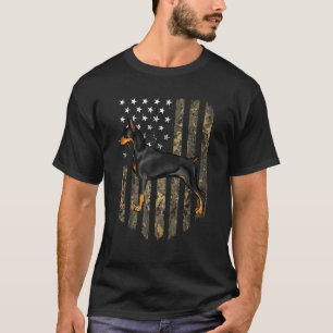 Camo American Flagga Doberman Pinscher 4:e juli U T Shirt