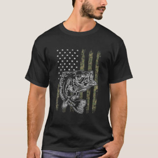 Camo American Flagga Fishing Juli 4:e Manar s Bass T Shirt