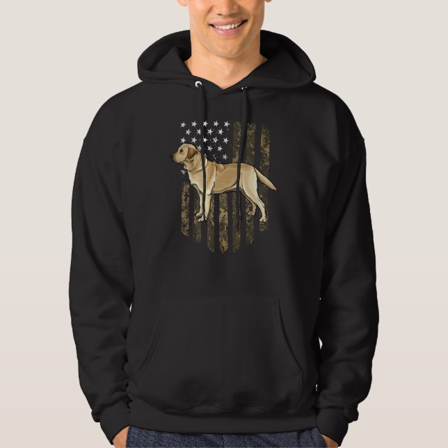 Camo American Flagga Gult Labrador Retriever 4th O Hoodie (Framsida)