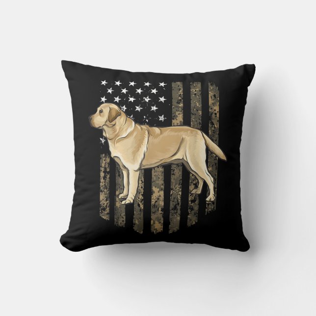 Camo American Flagga Gult Labrador Retriever Thro Kudde (Framsida)