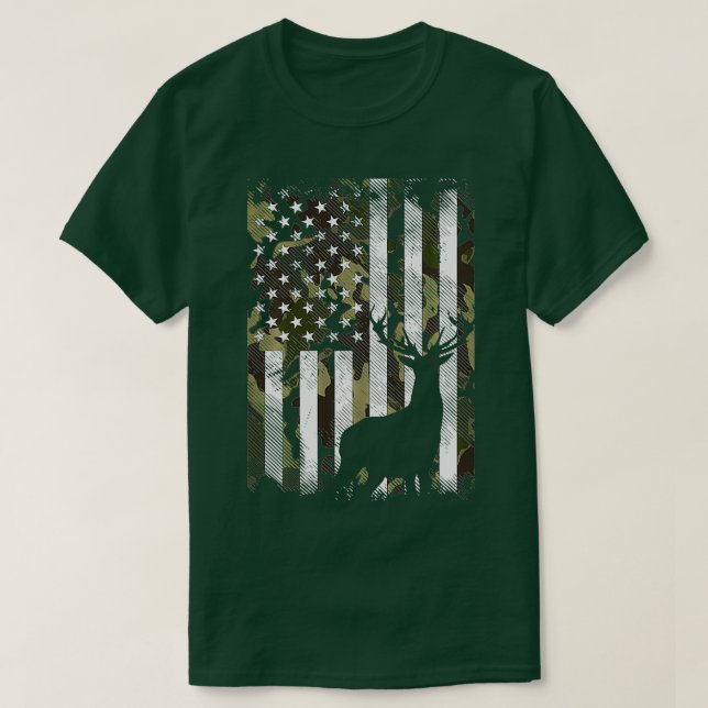 Camo American Flagga Hjort Elk Buck Hunting USA Hu T Shirt (Design framsida)
