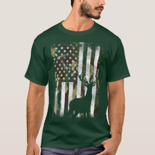 Camo American Flagga Hjort Elk Buck Hunting USA Hu T Shirt