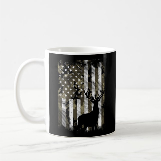 Camo American Flagga Hjort Hunter Hunting Kaffemugg (Vänster)