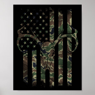 Camo American Flagga Hjort Skull Elk Hunting Usa H Poster