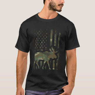 Camo American Flagga Moose Hunting Gift for Hunter T Shirt