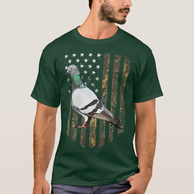 Camo American Flagga Pigeon Bird 4:e juli T Shirt (Framsida)