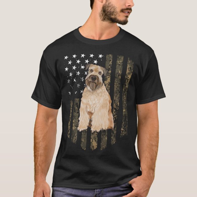 Camo American Flagga Soft Jackat Wheaten Terrier 4 T Shirt (Framsida)