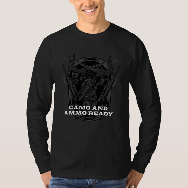Camo and Ammo Ready Hunting Shotgun Hunter Shootin T Shirt (Framsida)