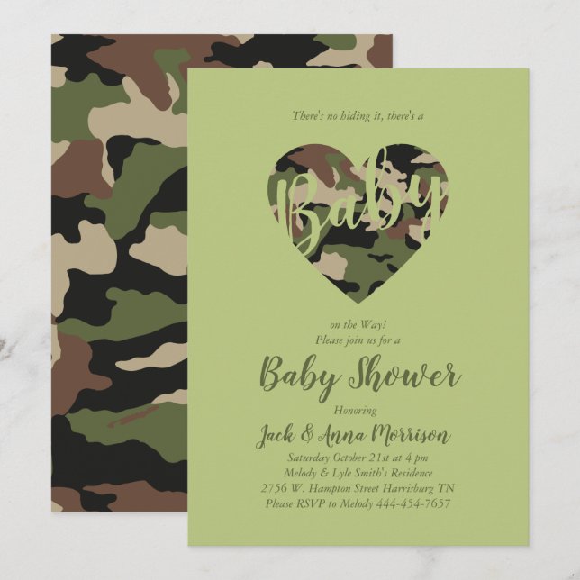 Camo Baby Shower Camouflage Land Hunter Inbjudningar (Fram/baksida)