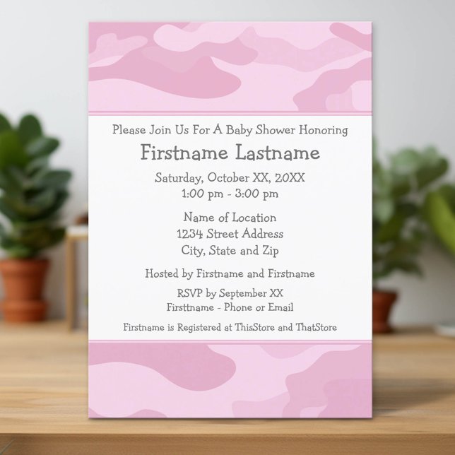 Camo Baby Shower eller Party - ljus rosa Inbjudningar (Custom Invitation with Download Option)
