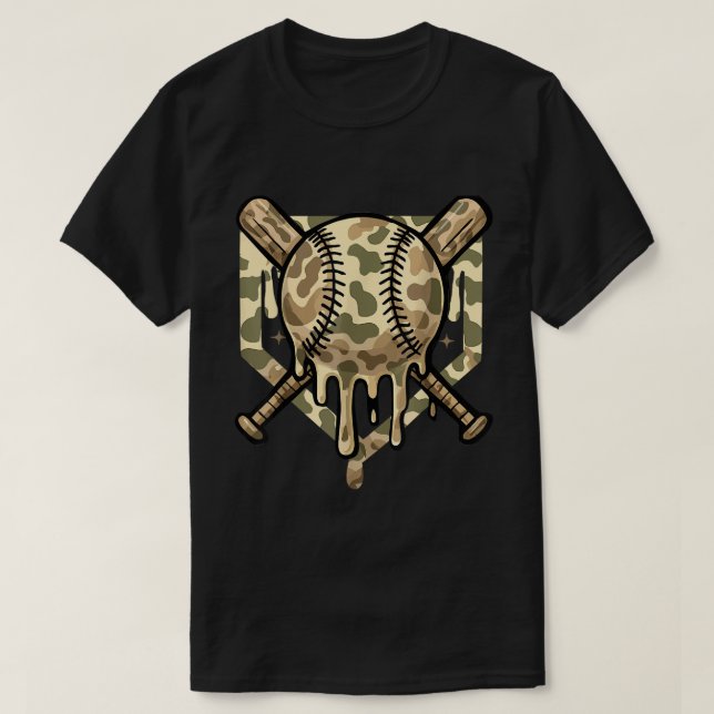 Camo Baseball Drip Shirt for Boys & Players T Shirt (Design framsida)