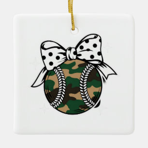 Camo Baseball med Polka Dot Bow Julgransprydnad Keramik