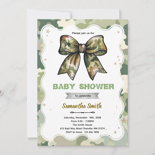 Camo Bow Baby Shower Invitation Inbjudningar (Framsida)